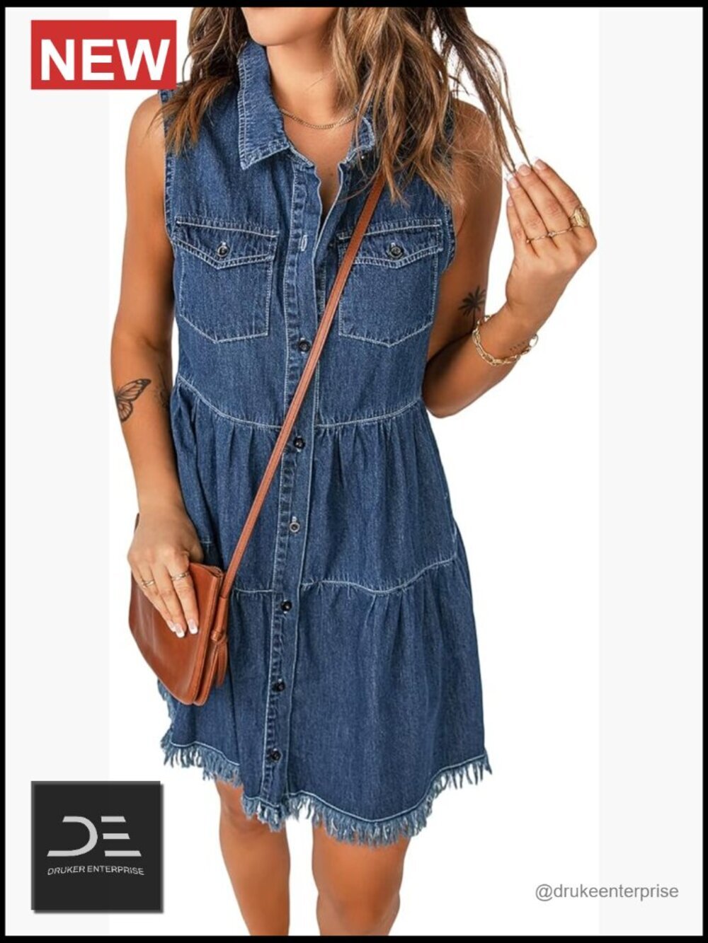 Sleeveless Button Down Denim Jean Dress with Collar - Casual Summer Mini Dress